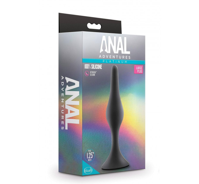 Анальная пробка вытянутая Anal Adventures Blush, силиконовая, черная, 13.3 х 3 см