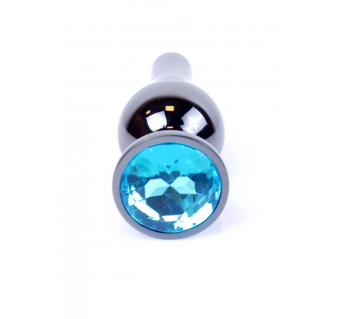 Анальная пробка из нержавеющей стали с камнем Plug-Jewellery Dark Silver BUTT PLUG- Light Blue