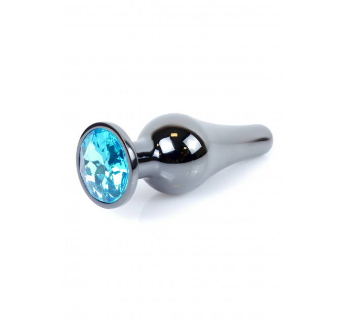 Анальная пробка из нержавеющей стали с камнем Plug-Jewellery Dark Silver BUTT PLUG- Light Blue