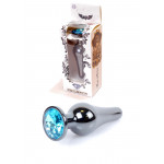 Анальная пробка из нержавеющей стали с камнем Plug-Jewellery Dark Silver BUTT PLUG- Light Blue
