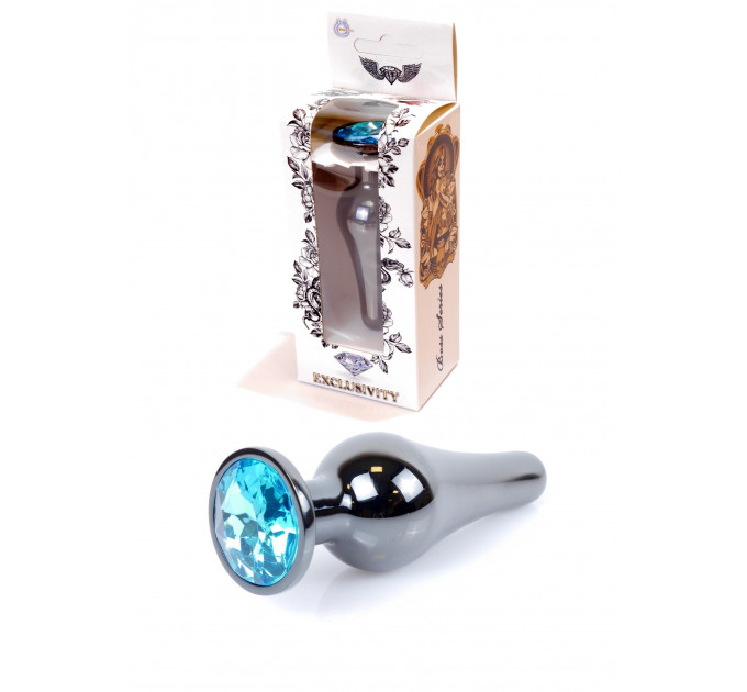 Анальная пробка из нержавеющей стали с камнем Plug-Jewellery Dark Silver BUTT PLUG- Light Blue