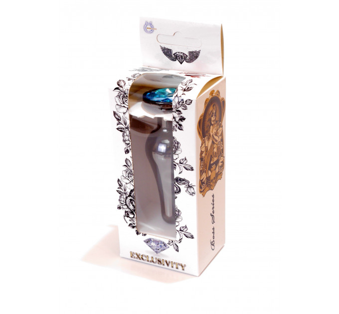 Анальная пробка из нержавеющей стали с камнем Plug-Jewellery Dark Silver BUTT PLUG- Light Blue