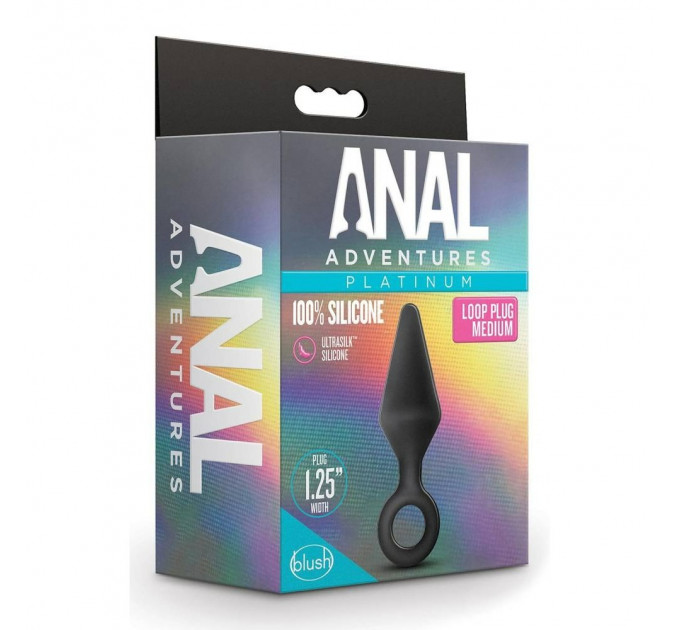 Анальный плаг с кольцом-стоппером Anal Adventures Platinum Silicone черный, 11.4 х 3.1 см