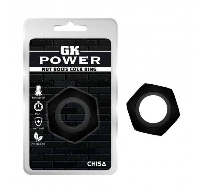 Кольцо эрекционное Chisa GK Power Nust Bolts Cock Ring в виде болта, черное