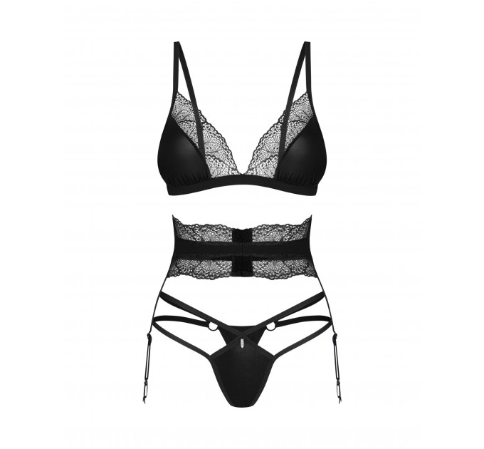 Комплект белья с поясом для чулок Obsessive Lobellis черный, XS/S