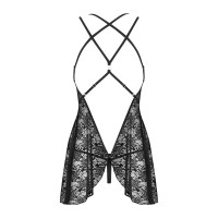 Комплект кружевной Obsessive 860-BAB-1 пеньюар и трусики стринги, черный, S/M