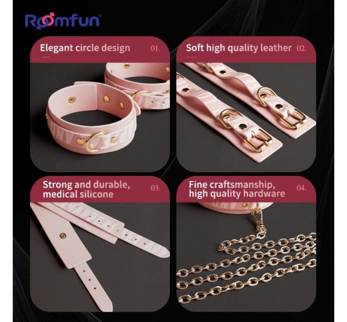 Набір БДСМ з електростимуляцією Roomfun Bondage Gear With Massager рожевий