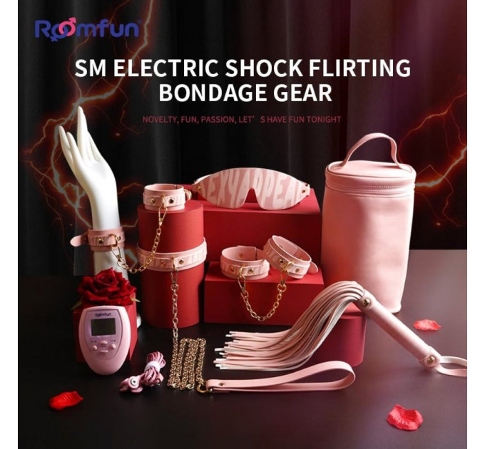 Набір БДСМ з електростимуляцією Roomfun Bondage Gear With Massager рожевий