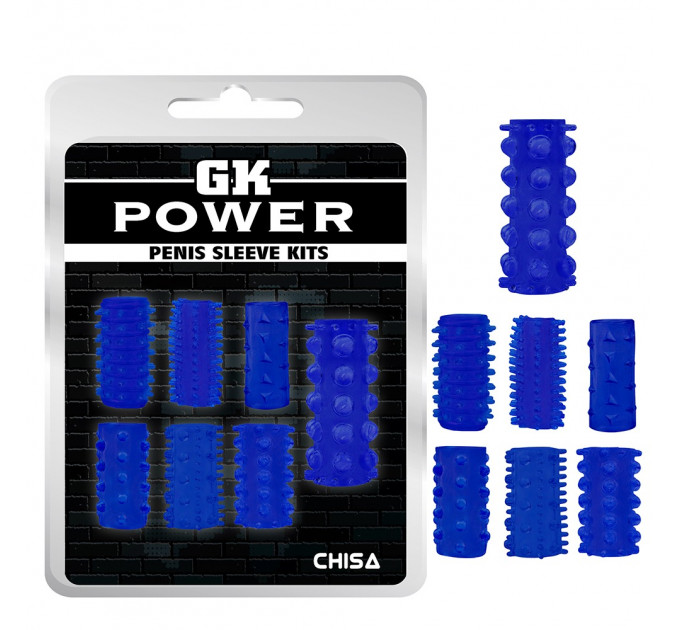 Набор насадок на пенис Chisa GK Power с разным рельефом, синий