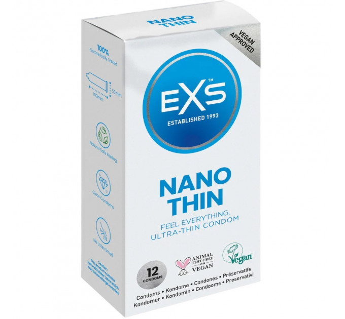Презервативы ультратонкие из латекса EXS Nano Thin веганские (цена за упаковку, 12 шт.)