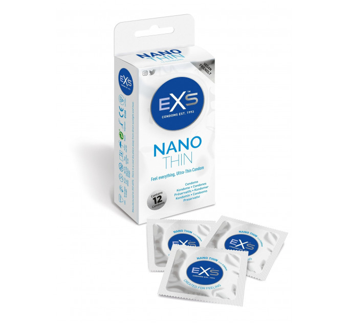 Презервативы ультратонкие из латекса EXS Nano Thin веганские (цена за упаковку, 12 шт.)