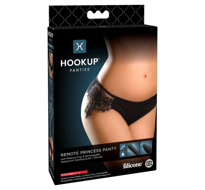 Вибратор в трусики Pipedream Hookup Panties Remote Princess со съемной вибропулей, черный, S-L