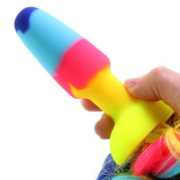 Анальная радужная пробка XR brands Rainbow Unicorn Anal Plug With Tail с хвостом