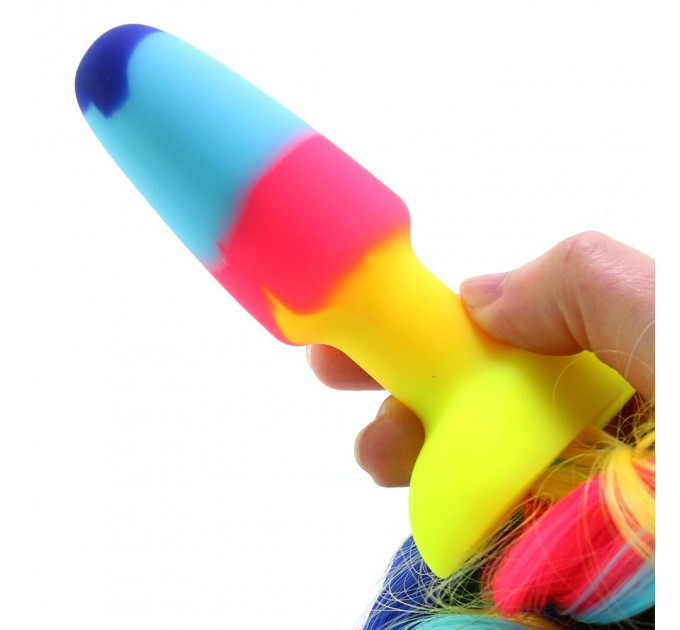 Анальний райдужний затор Rainbow Unicorn Anal Plug With Tail з хвостом