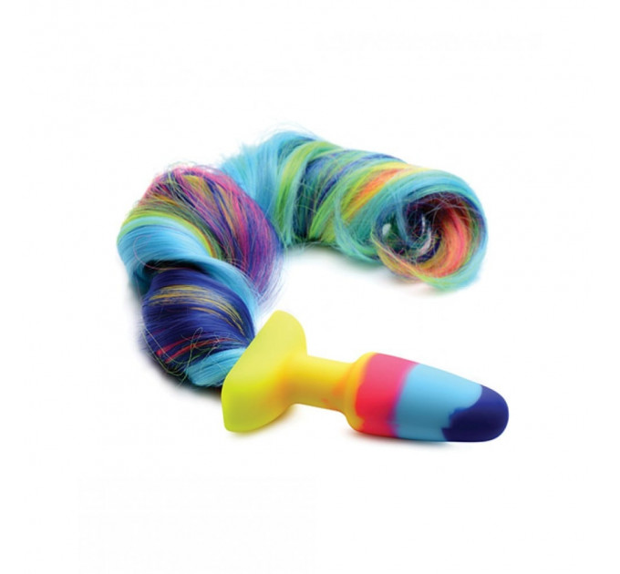 Анальний райдужний затор Rainbow Unicorn Anal Plug With Tail з хвостом