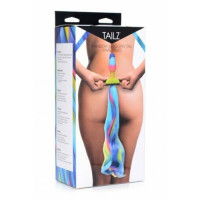 Анальная радужная пробка XR brands Rainbow Unicorn Anal Plug With Tail с хвостом