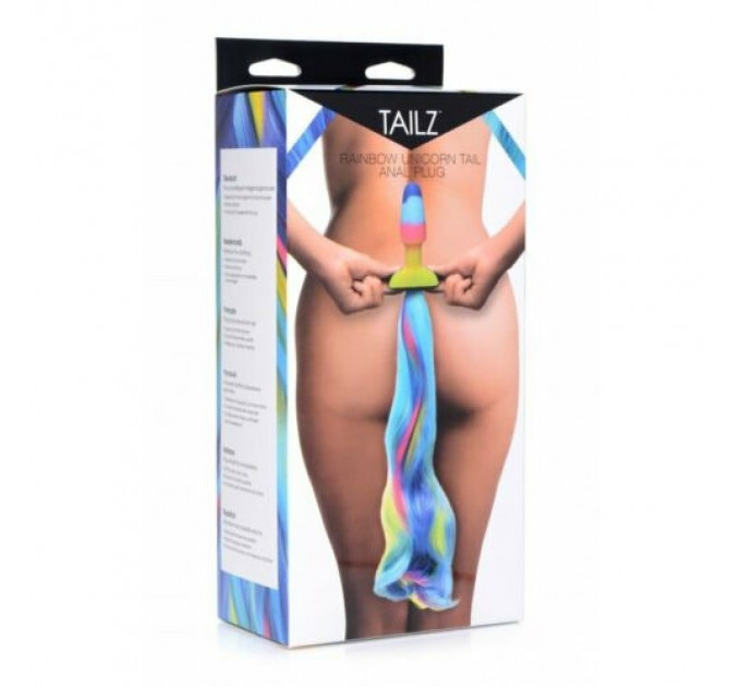 Анальний райдужний затор Rainbow Unicorn Anal Plug With Tail з хвостом