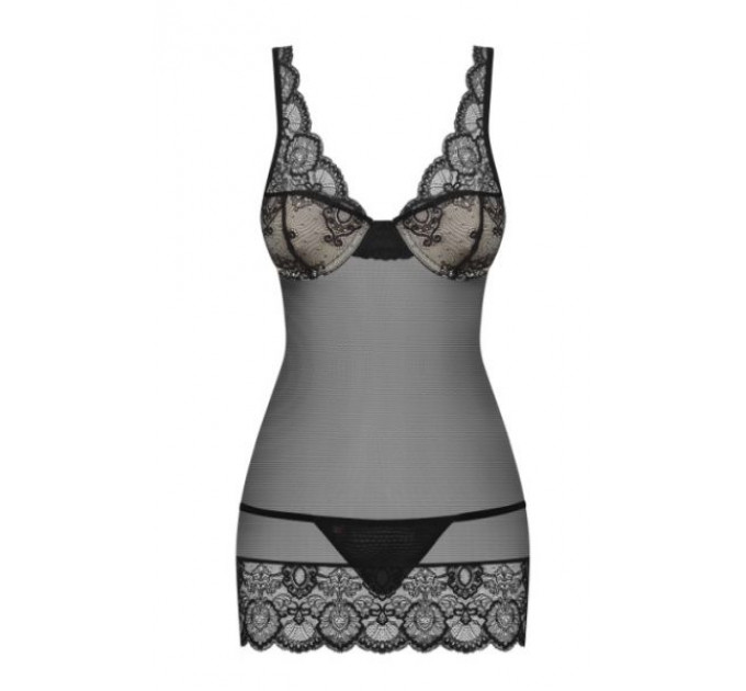 Сорочка Obsessive 853-CHE-1 chemise & thong black S/M