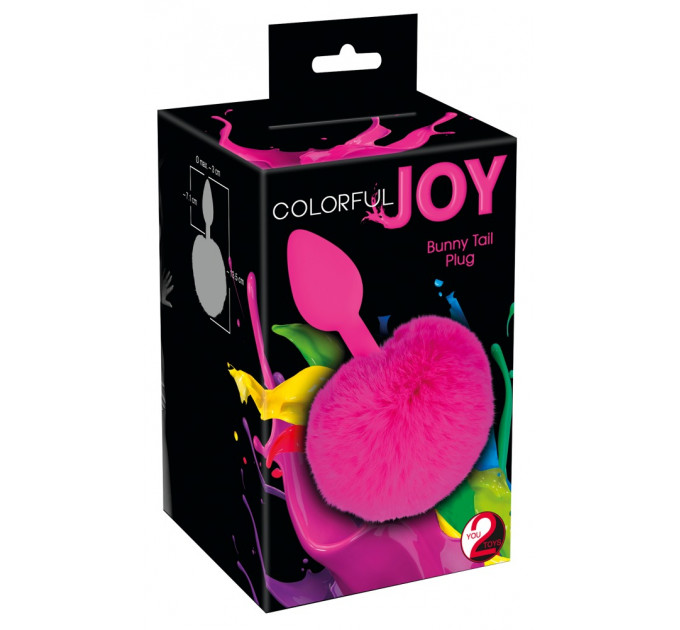 Анальная пробка с помпоном Pink Colorful Joy Bunny Tail Plug, силикон