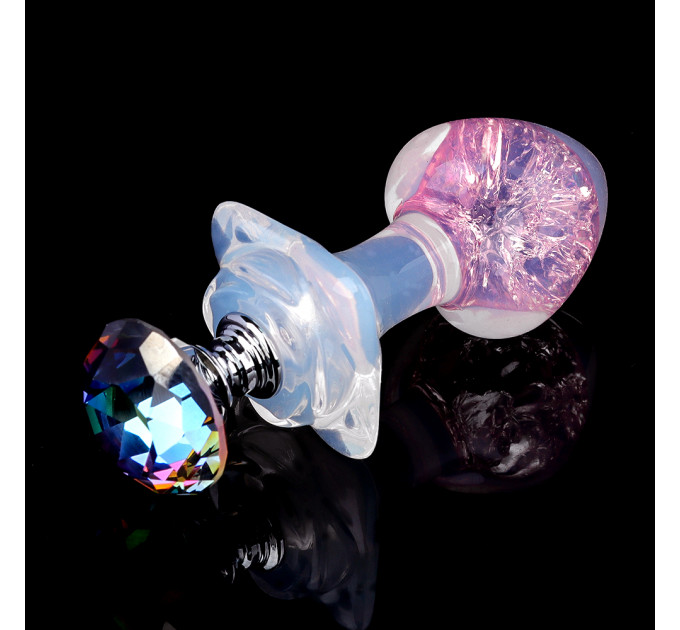Анальная пробка сердечко UNIVIBE, силиконовая с камнем, розовая, 7.8 х 2.8 см