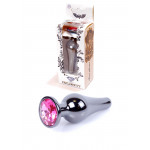 Анальная пробка из нержавеющей стали с камнем Plug-Jewellery Dark Silver BUTT PLUG- Pink