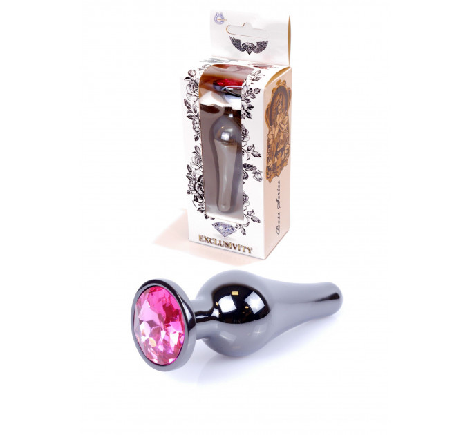 Анальная пробка из нержавеющей стали с камнем Plug-Jewellery Dark Silver BUTT PLUG- Pink