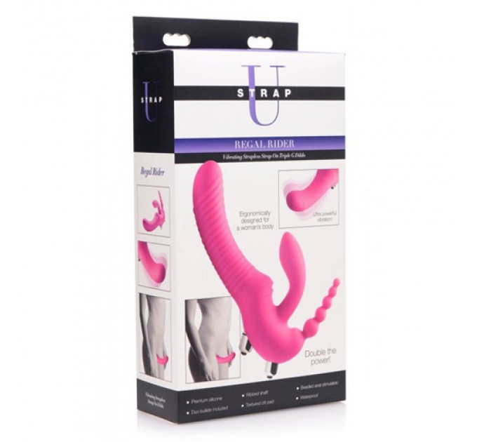 Безремневой страпон с вибрацией тройной, Regal Rider Strap-On Vibrator