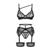 Комплект белья с поясом и гартерами Obsessive Nuites черный в горошек, S/M