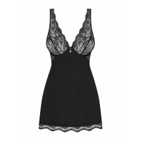 Сорочка с ажурным лифом и стрингами в комплекте Obsessive Luvae черный, S/M