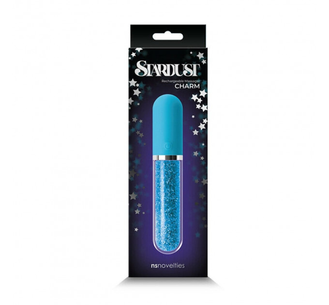 Стеклянный вибратор с кристаллами NS Novelties Stardust Charm голубой