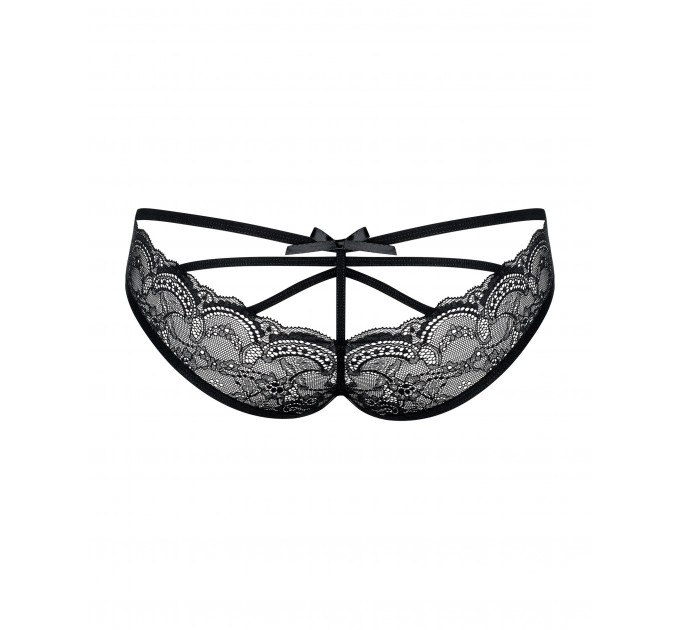 Трусики с декоративными стрепами по попе и бантиком Obsessive Frivolla черный, L/XL