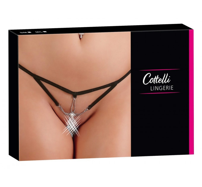 Трусики з декором у вигляді квітки Cottelli Collection зі стразами та перлиною, чорні, M/L