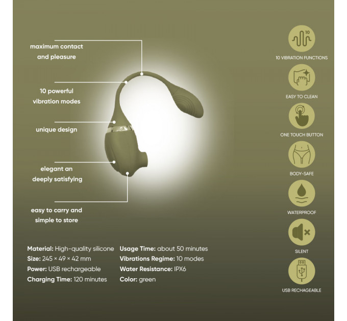 Вакуумный стимулятор клитора с вибрирующим хвостиком для точки G Sweet Em Velvet Lure, зеленый