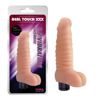 Вибратор ребристый с мошонкой Chisa Real Touch XXX, бежевый