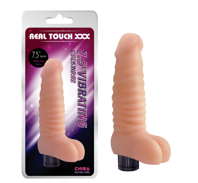 Вибратор ребристый с мошонкой Chisa Real Touch XXX, бежевый