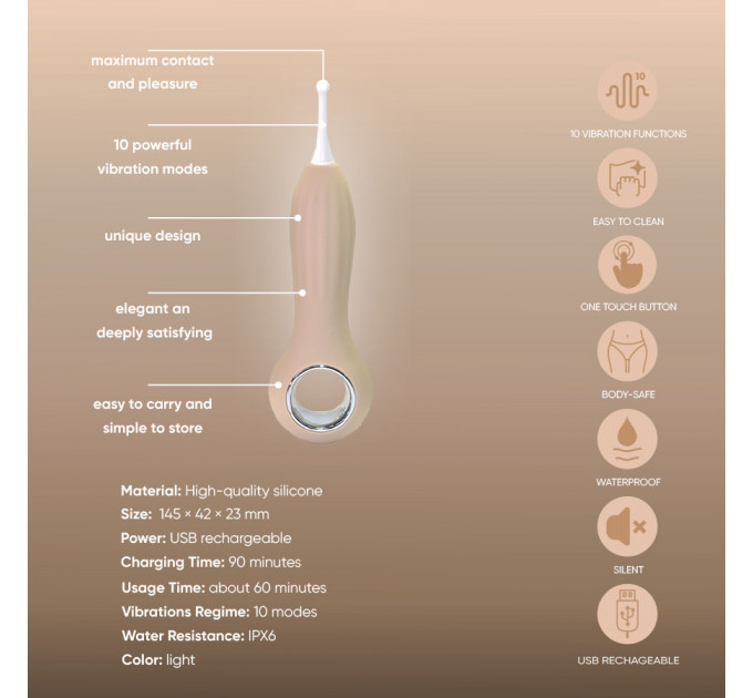 Вібратор точковий з насадками Sweet Em для клітора, бежевий, 14.5 см