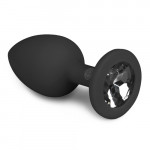 Анальная пробка с кристаллом Easytoys, силиконовая, чёрная, 7.5 х 2.8 см.