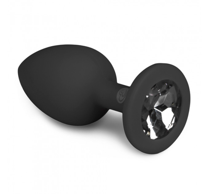 Анальная пробка с кристаллом Easytoys, силиконовая, чёрная, 7.5 х 2.8 см.