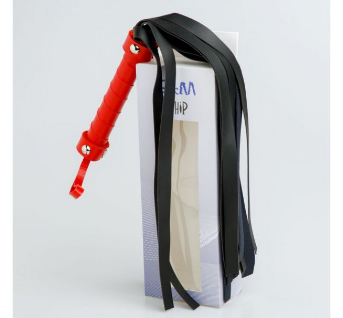 F61426 батіг з екошкіри з червоною рукояткою FLOGGER BLACK / RED