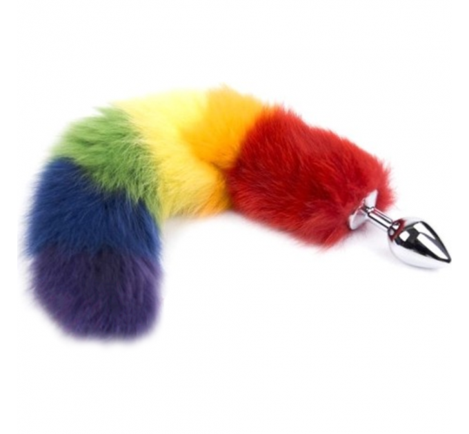 Анальная пробка S лисий хвост DS Fetish Anal plug S faux fur fox tail multi kolor polyeste