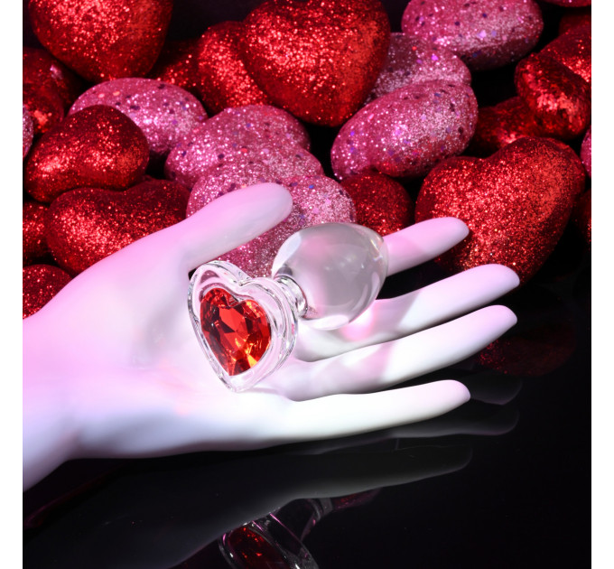 Анальная пробка стеклянная размер M ADAM ET EVE RED HEART GEM GLASS PLUG MEDIUM