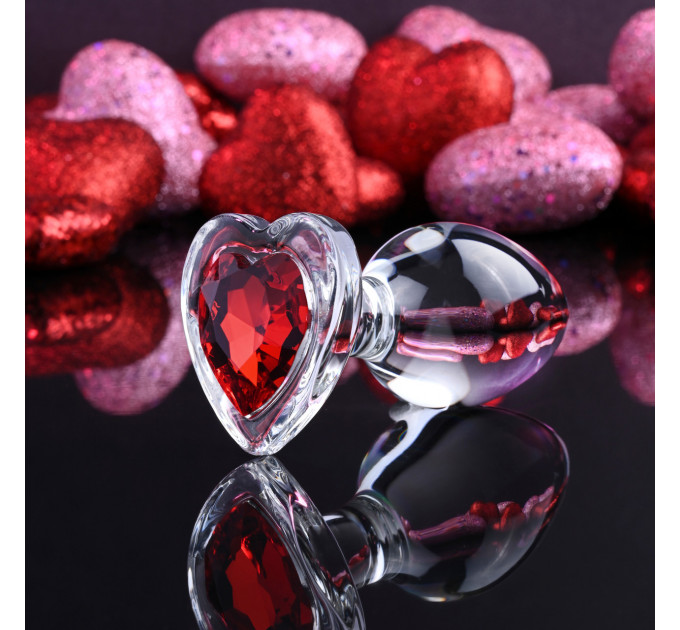 Анальная пробка стеклянная размер M ADAM ET EVE RED HEART GEM GLASS PLUG MEDIUM