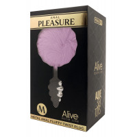 Анальна рельєфна пробка Alive Anal Pleasure зі світло-фіолетовим хвостом, М