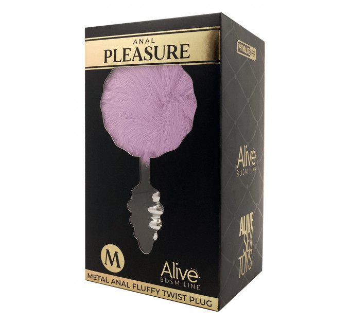 Анальна рельєфна пробка Alive Anal Pleasure зі світло-фіолетовим хвостом, М
