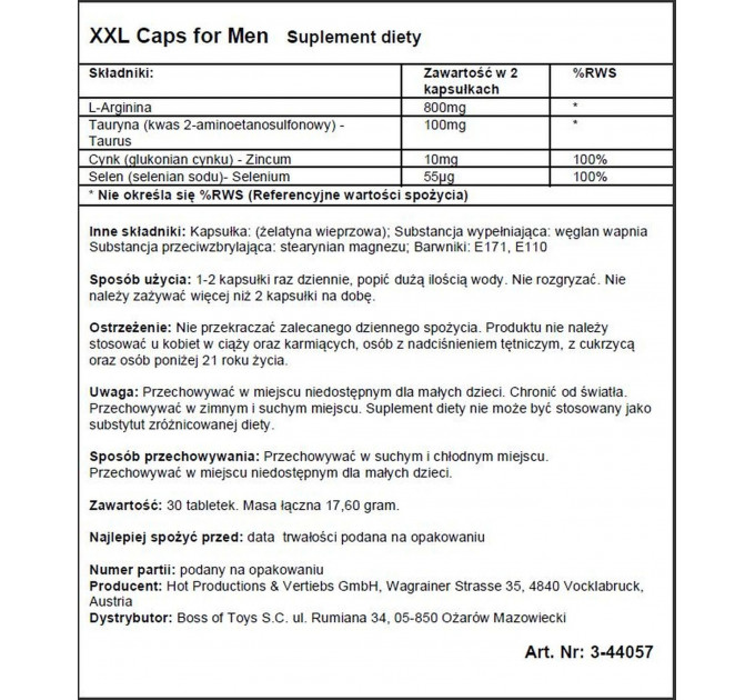 Капсули для потенції HOT XXL Caps for man 30 шт.