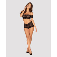 Комплект кружевной - топ и шортики Obsessive Espanita черный, S/M