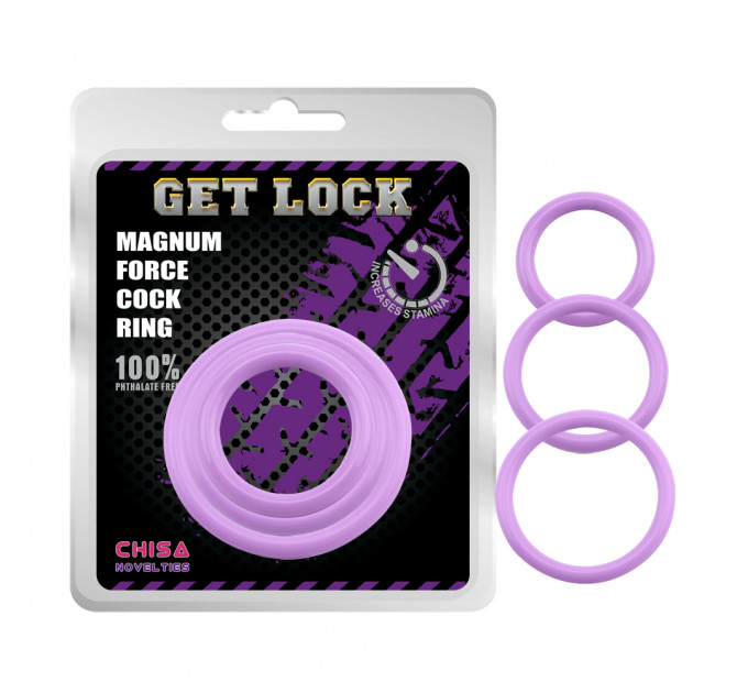 Набор эрекционных колец Chisa Get Lock magnum force cock, фиолетовые, 3 шт