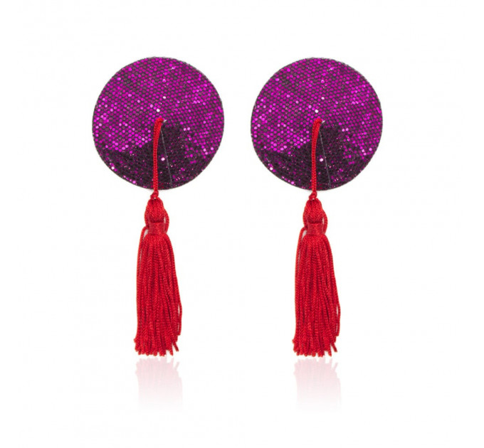 Пестиси круглі DS Fetish фіолетові з червоними пензликами Пестиси круглі DS Fetish фіолетові з червоними пензликами