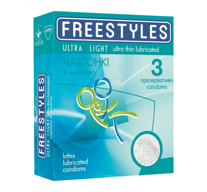 Презервативи латекс 0.04 мм 3шт, FREESTYLES с дополнительной смазкой