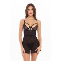 Прозрачный пеньюар с трусиками 2PC BONDAGE STRAPPING CHEMISE SET BLACK, S/M